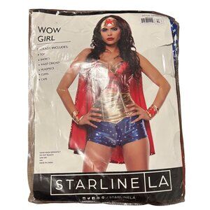 Wow Girl Superhero Costume XL By Starline LA Includes Top Shorts Waist Cincher